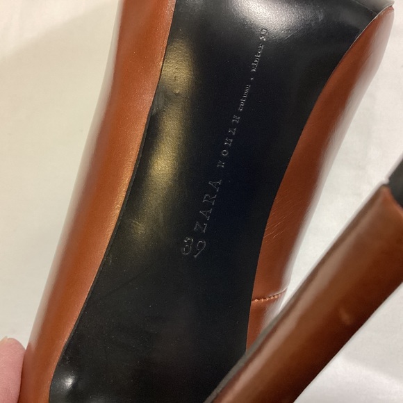NEW ZARA WOMAN BROWN LEATHER PLATFORM PUMPS SZ 39 - Picture 10 of 13